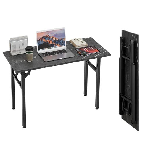 Image of TEMI Small Computer Desk Folding Table - 43.3 inch Foldable Office Desk, No Assembly, Perfect for Small Spaces in Bedroom, or Apartment, Portable Mini Desk or Study Table Compact Design, Marble Greige
