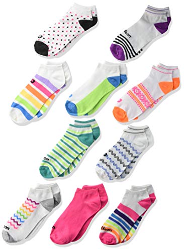 Wilson Girls' Athletic No Show Socks, 10, Bright-10 Pair Pack, 2-10