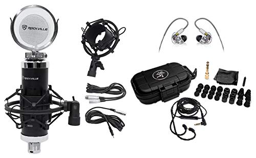 Mackie MP-360 Triple Balanced Armature Professional in-Ear MonitorswithHard Case Bundle with Rockville RCM03 Pro Studio Recording Condenser MicrophonewithMetal Shock Mount