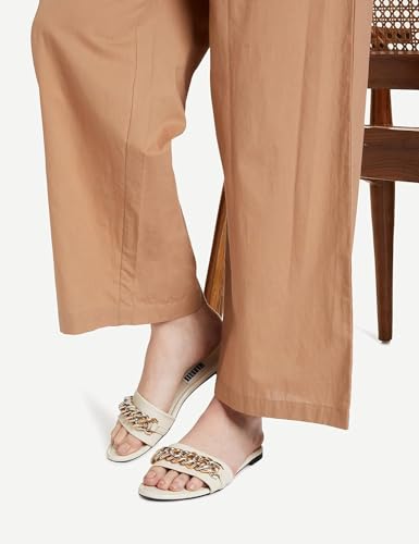 Image of Pack of 1 Stylish & Comfortable Rayon Cotton Straight Cut Wide Legs Palazzo Trousers for Women /Knitted Rayon Cotton Ethnic Palazzo White