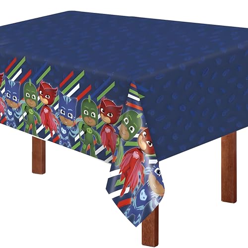 Image of Unique Multicolor Rectangular PJ Masks Plastic Table Cover (54 inch x 84 inch) 1 Count - Reusable Plastic Tableware, Perfect Party Decorations for Themed Events & Birthday Celebrations
