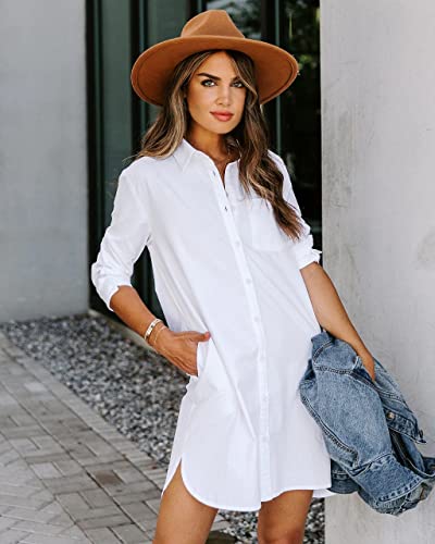 Women's Casual Button Down Shirts Long Sleeve Oversize Blouse Loose Shirt Dress with Side Pockets4