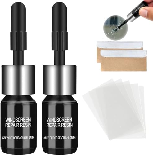 Cracks Gone Glass Kit, Glass Repair Fluid, Resin Based Mirror Repair Kit, Nano Fluid Filler for Repairing Chips, Cracks, Star Cracks, Bull's Eye Cracks (2pcs)