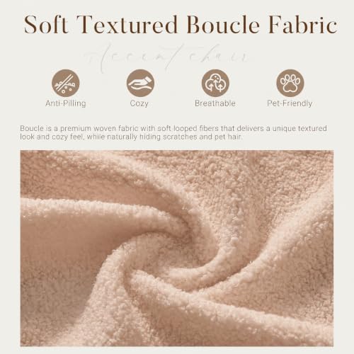 Image of Accent Chairs Set of 2 for Living Room, Boucle Fabric, Camel | Modern Accent Chair with Cloud Backrest, Soft Textured Boucle Fabric, Small Reading Chair for Sunroom, Reception Area
