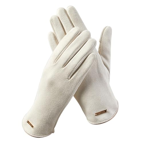 GIBZ Damen Handschuhe aus Wildleder Touchscreen Finger Warmer Winterhandschuhe mit Fleece Gefüttert Dünn für Winter und Herbst, Weiß