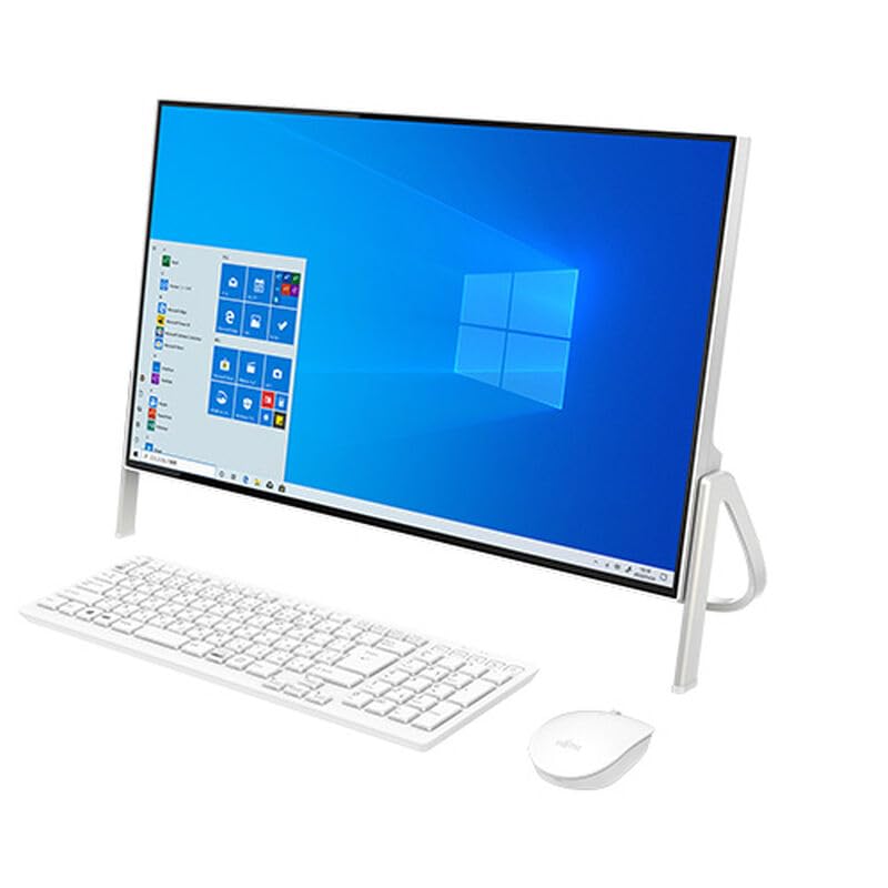 (整備済み品)ホワイト 多機能一体型パソコン 4辺狭額フレーム FMV ESPRIMO FH56 第7世代 Core i3-7100U メモリ8GB SSD128GB+HDD1TB 23.8型1080p FHD 昇降式カメラ搭載 MS Office 2019 Windows 11