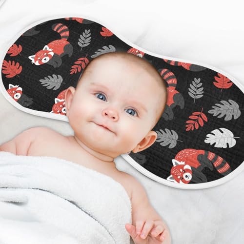 J JOYSAY Red Panda Leaves Black Baby Burp Cloths for Boys Girls Large 22''x11'' Cotton 4 Layer Newborn Burping Cloth for Girl Baby one sizex44
