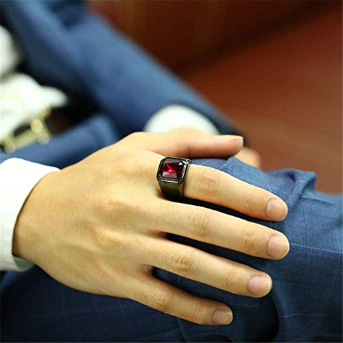 Sinleo SIN13DCJZXZ135-11 Men'S Stainless Steel Square Gemstone Ring Statement Wedding Band Ruby Stone Black Red Size 11 thumb #5