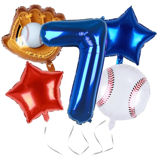 Kwuz Baseball Balloons 7th Birthday Decorations for Boys | Baseball Birthday Decoration Sports Theme Party Supplies, 32Inch Foil Mylar Number 7 Balloon Navy Blue Red White Sports Balloon Arch Kits by Kwuz - Used condition - US$5.25