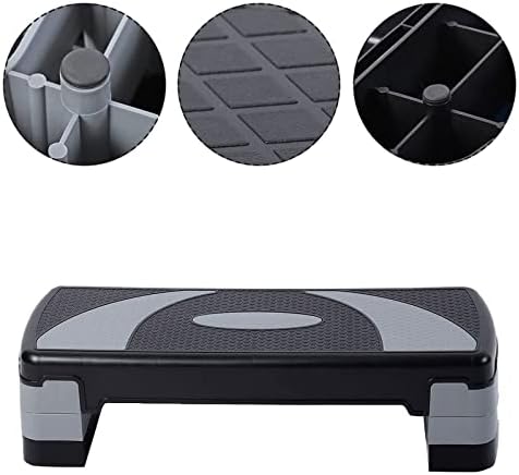 TJC Aerobic Exercise Step Platform Training Fitness Workout Step with 3 Levels - Black and Grey,