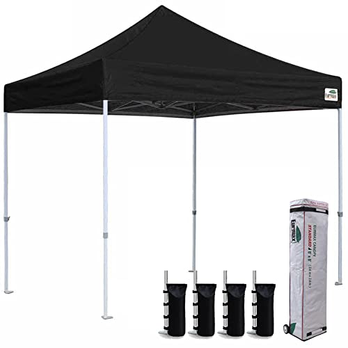 Eurmax USA 8x8 Feet Ez Pop up Canopy, Outdoor Canopies Instant Party Tent, Sport Gazebo with Roller Bag,Bonus 4 Canopy Sand Bags (Black)