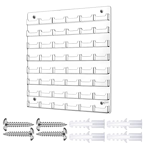 Hillban Acrylic Business Card Holder Wall Mount Clear Sticker Display Rack Multiple Card Holders Clear Acrylic Organizing Sticker Display Stand Pre Drilled(48 Pockets)
