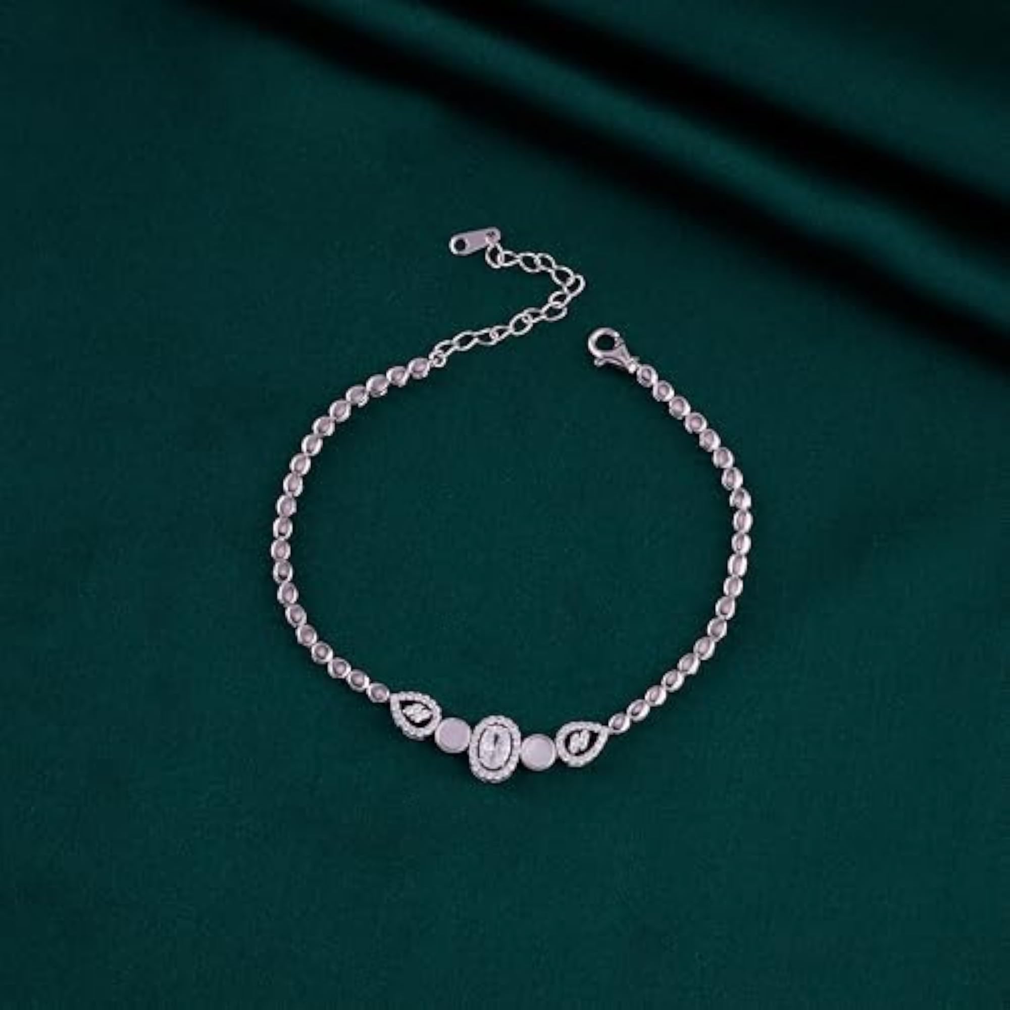 Women's 925 Sterling Beaded Bracelet, Crystal Oval Accent
