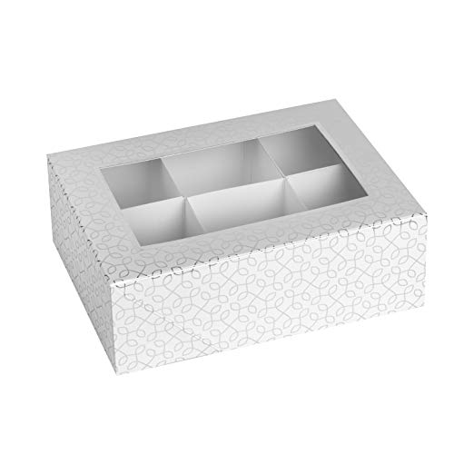 Hammont Window Box with Six Sections - 6 Pack - 7”x5”x2.5” - Silver Colored Versatile Bakery Boxes Perfect for sharing Snacks and Cookies | 6 Insert Sections Gift Boxes