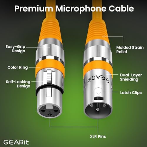 GEARit XLR Microphone Cable (6 Feet, 6 Pack) - 6Ft XLR Male to Female Mic Cable for Mixer, Studio, Podcast - Multi Colored, Shielded