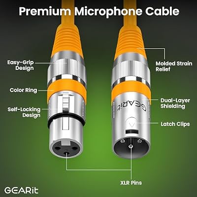 GEARit XLR Cables 1ft 10 Pack, Microphone Cable XLR Male to Female, Balanced Shielded Mic Cable with Copper Conductors for Recording Studio, Podcast, Stage Audio & Live Sound