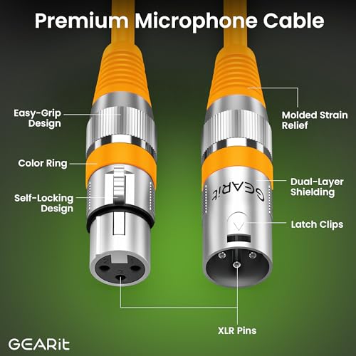GearIT XLR Microphone Cable (10 Feet, 6 Pack) - 3-Pin Balanced Shielded XLR Male to Female Mic Cable for Mixer, Studio, Podcast - Multi Colored, 10Ft, 6 Pack by GEARit - Image 6