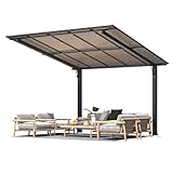 YODOLLA Freistehender Hartdach-Pergola 3x3m– Außen-Gartenpavillon-Carport für Terrasse, an der Wand angebrachte Schwerlast-Sonnenschutzmarkise mit Schrägdach, Ideal für Terrassen & Terrassendecks