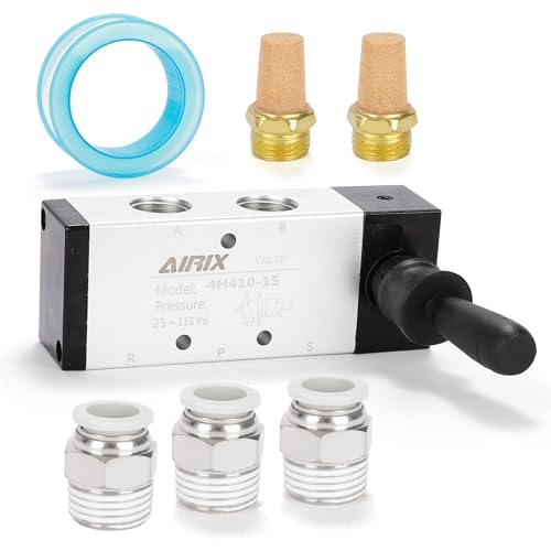 AIRIX 4H410-15 Hand Lever Valve, 5-Port 2-Position Manual Pneumatic Valve, 1/2" NPT, Aluminum Body for CNC Machinery, Air Cylinder Control, Automation Equipment & Industrial Workstations