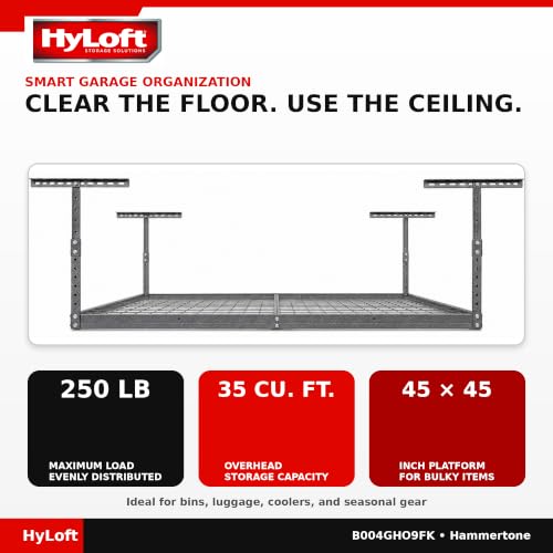 Image of Hyloft Overhead Steel Garage Storage System, Ceiling Rack, 45-Inch x 45-Inch, 00625, Hammertone