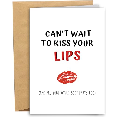 RYYike Naughty Valentine's Day Card for Boyfriend Girlfriend, Funny Long Distance Relationship Love Card for Him Her, Cheeky Anniversary Card for Husband Wife, Can't Wait to Kiss Your Lip