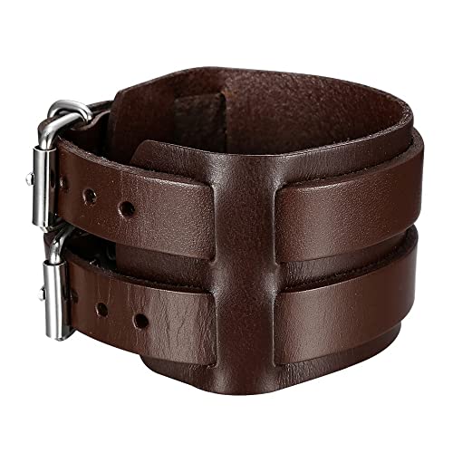 BOBIJOO Jewelry - Bracelet de Force Marron Homme Cuir Vachette véritable Acier Inoxydable Double Ceinture