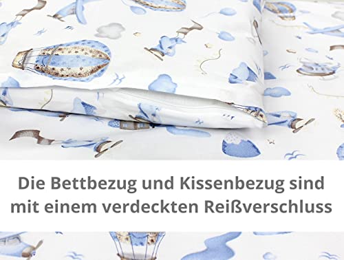 TupTam Unisex Baby Wiegenset 4-teilig Bettwäsche-Set: Bettdecke und Kopfkissen mit Bezug, Farbe: Heißluftballons Blau, Größe: 80x80 cm