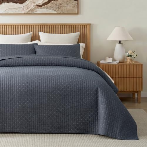 Amélie Home 100% Cotton Quilt Set Cross Stitch Queen, Charcoal Gray