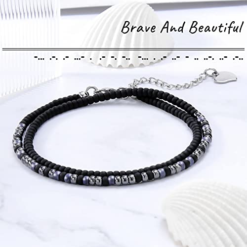 Image of Btysun Inspirational Morse Code Bracelets for Women Men Teen Girl Gifts Best Friend Birthday Gifts for Him Her Adjustable Layered Secret Message Sister Bff Girfriend Sister Christmas Jewelry