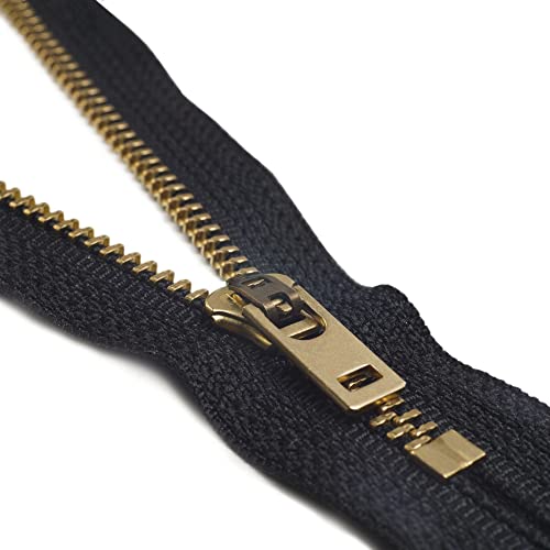 6 Inch Metal Zipper - Black & Gold Brass Heavy Duty Non-Separating Sewing Zippers - Ideal for Jeans & Craft Projects