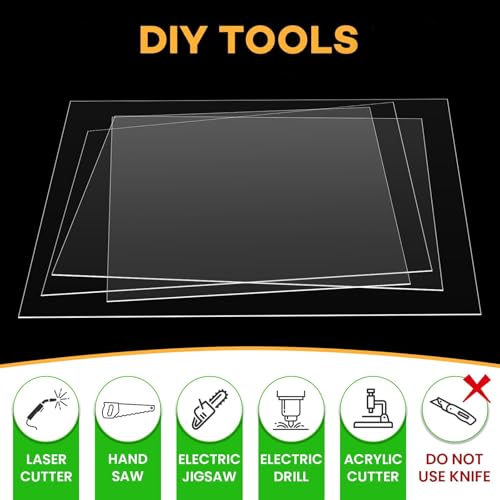 Image of VOISEN 3 Pack Plexiglass Sheets 1 /8 Inch Thick, 12 inchX16 inch Plexi Glass Panel,Plastic Sheet for Crafts,Signs, Display Cases, Sneeze Guard, Cut with Engraver,Power Saw or Hand Tools