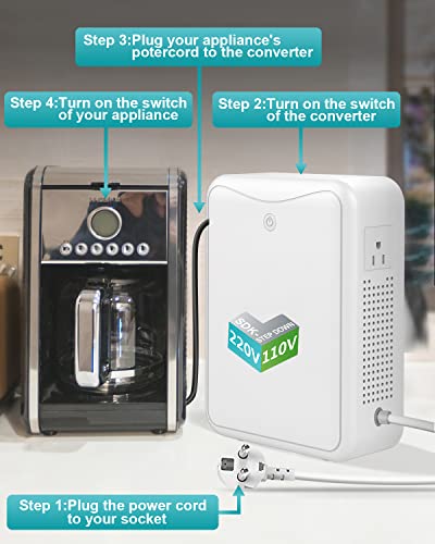 Voltage Converters 220v to 110v Step Down Transformer 3000w, No Noise, Suit for Air Fryer, Coffee Maker,for US Appliance Used in Europe，Using US and Japan Appliance in Asia or Europe - Thumbnail 5