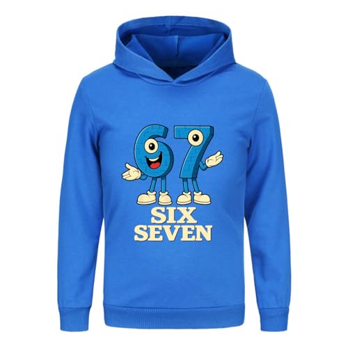 SharkBebe Boys MEME Hoodies Six Seven Sweatshirts Game Jumper 67 Kids Cotton Pullover Top Hoodie Ages 4-13 Years (UK Age 11 Years 12 Years Regular Blue)