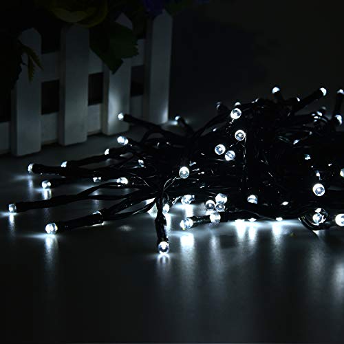 2 Pack 100 LED Solar String Lights 42ft 8 Modes Outdoor Waterproof Lights for Garden, Tree, Yard, Christmas, Wedding, Party (White)