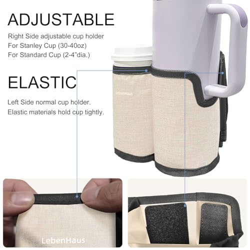 2 in 1 Luggage Cup Holder for Suitcase|Airplane Tray Table Carry on Hands Free Drink Carrier for Stanley Tumblers Coffee Beverage Organizer Gifts for Travelers(Off-White)4