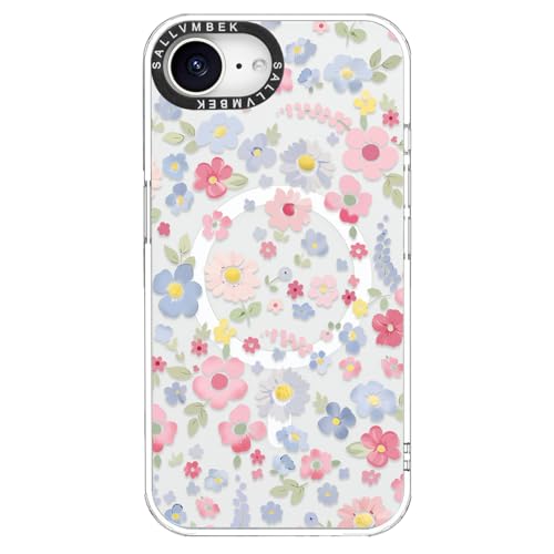 sallvmbek for iPhone 16e Case/iPhone 17e Case,Compatible with MagSafe,Cute Flowers Print Pattern Design,Magnetic Shockproof Protective Clear TPU Bumper Mag Safe Cases for Women Girly