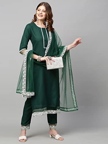Image of ANNI DESIGNER Women's Cotton Blend Kurta With Pant & Dupatta