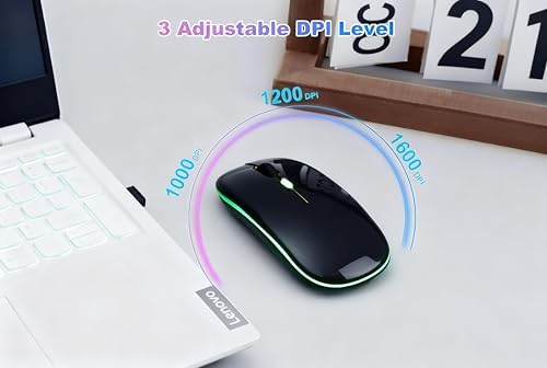 AZTZATZ Wireless Bluetooth Mouse Rechargeable Long Lasting Dual Mode - BT 5.2 & 2.4G Silent RGB LED Mice, Slim Portable Ergonomic Mouse for Laptop/PC/Tablet/MacBook/iPad/Apple Devices(Black) — view 6