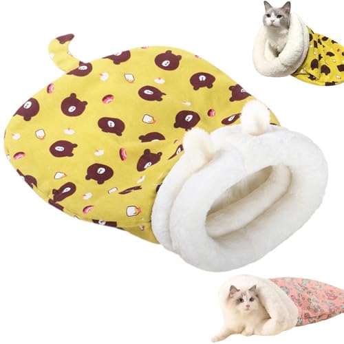 猫用冬用寝袋、室内猫用寝袋、猫用ベッド洞窟、360°ラップ、快適で暖かい冬用猫用ベッド - 子猫用暖かい寝袋 | ペット用品(Yellow)
