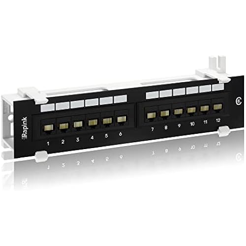 Rapink Patch Panel 12 Port Cat6 10G Support, Network Patch Panel UTP 10-Inch, Wallmount 1U Ethernet Patch Panel Punch Down Block for Cat6, Cat5e, Cat5 Cabling