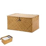 boites en vannerie Matériau : panier tressé avec couvercle en herbe, tressé à la main. Le cadre intérieur en métal rend le panier de rangement avec couvercle moins sensible à la déformation.