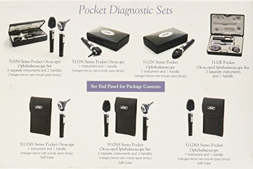 Adc Otoscope/Ophthalmoscope Single Handle Diagnostic Set, Pocket Size, Xenon Lamp, 2.5V, Hard Case, Diagnostix 5110E, Black #TOP2