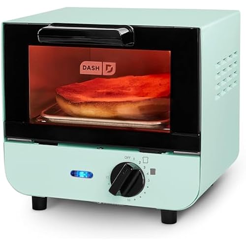 Dash Mini Toaster Oven | Small Toaster Oven for Dorms, Apartments, & Small Kitchens, Adjustable Timer Dial with Auto Shutoff, Removable Cooking Tray & Crumb Catch, Aqua