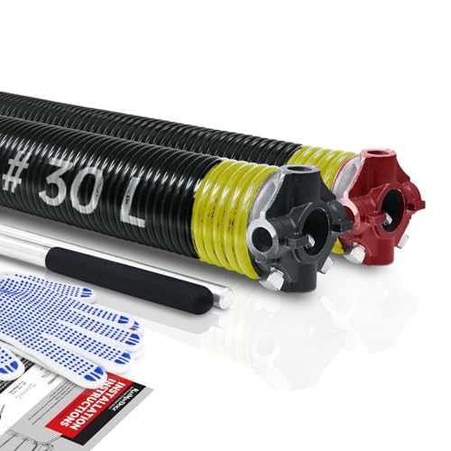 KaiMinDogz Pair of 2" Garage Door Torsion Springs Set with Non-Slip Winding Bar & Gloves,High Precision Electrophoresis Black Coated, for Replacement & Installation, MIN 16,000 Cycles (0.207x2''x30'')