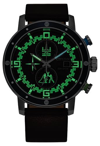Image of Citizen Men's Eco-Drive Star Wars Luke Skywalker Chronograph Stainless Steel Watch with Brown Leather Strap, Blue Bezel, 44mm (Model: CA0768-07W)
