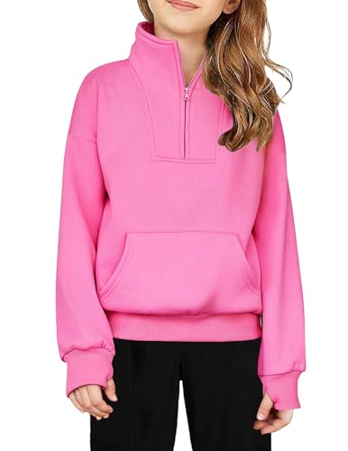 Image of Arshiner Girls Half Zip Sweatshirt Fleece Quarter Zip Pullover Sweatshirts | Fall Fashion Clothes for Teen Girls with Thumb Hole for 5-16 Years