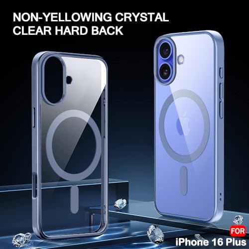 Image of TheGiftKart Ultra-Hybrid Shockproof Back Cover Case for iPhone 16 Plus Compatible with MagSafe | Crystal Clear Hard Back Cover Case for iPhone 16 Plus (PC & TPU, Transparent Clear Back, Blue Bumper)