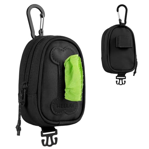 Image of Dog Poop Bag Holder, Hands Free Cute Dog Poop Bag Dispenser for Leash with Big Opening Pet Waste Bag Holder Zippered Pouch with Carabiner Hook Waterproof Pet Poop Bag Holder Black