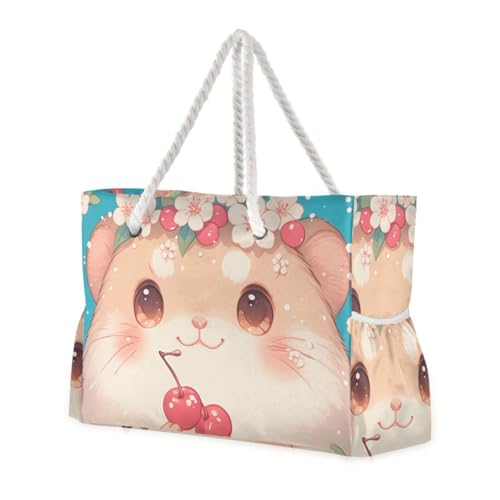 Cute Simple Animal Portable Large Tote Bags with side pocketes Outdoor Tote Bag Perfect for Travel Pool Swim Beach Vacation Necessities
