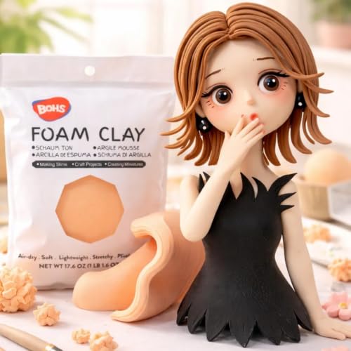 Image of BOHS Foam Clay, Peach Air Dry Modeling Clay, 1.1 lb | Soft, lightweight; crack-free finish; EVA and polystyrene foam details; cosplay props, figurines, fake bakes and slime making